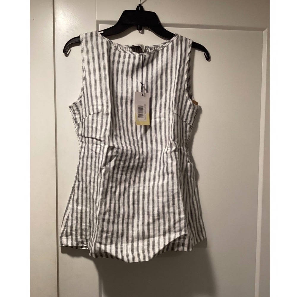 Few Moda Kourt Women Striped Linen Blend Smocked Peplum Top and Shorts Set S